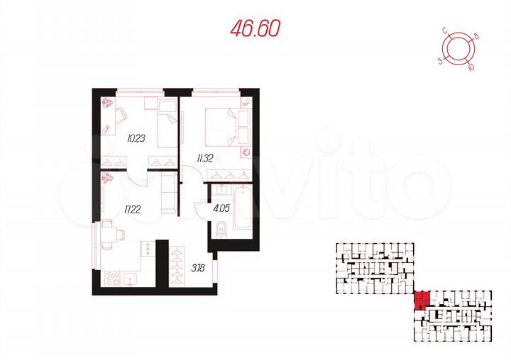 2-к. квартира, 46,6 м², 24/25 эт.
