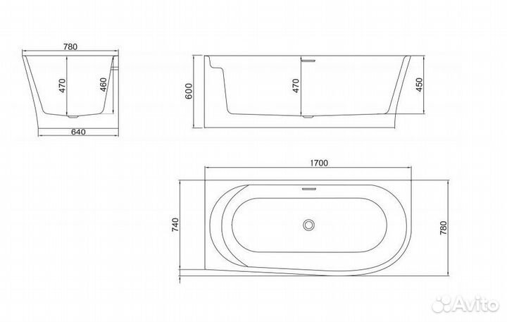 Акриловая ванна Belbagno BB410-1700-780-L