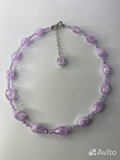 Сиреневые бусы кракле стекло огранка 45 см