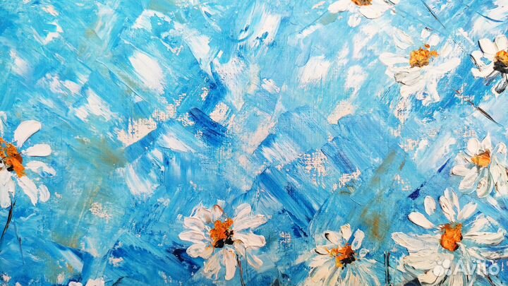 Картина маслом нежные ромашки