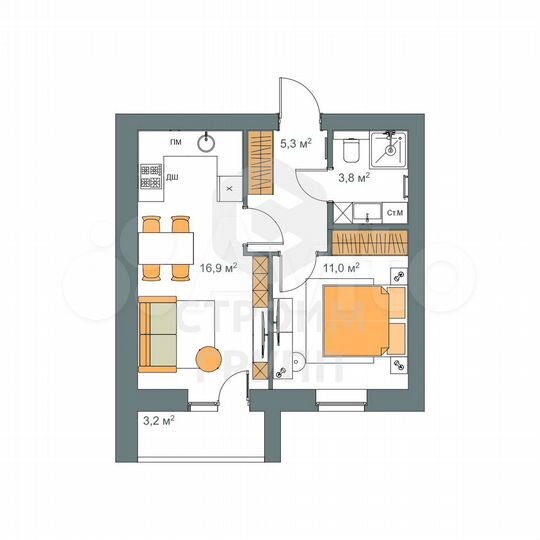 1-к. квартира, 38,6 м², 1/9 эт.