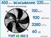 Вентилятор осевой YWF6E-450S, всасывание, диаметр
