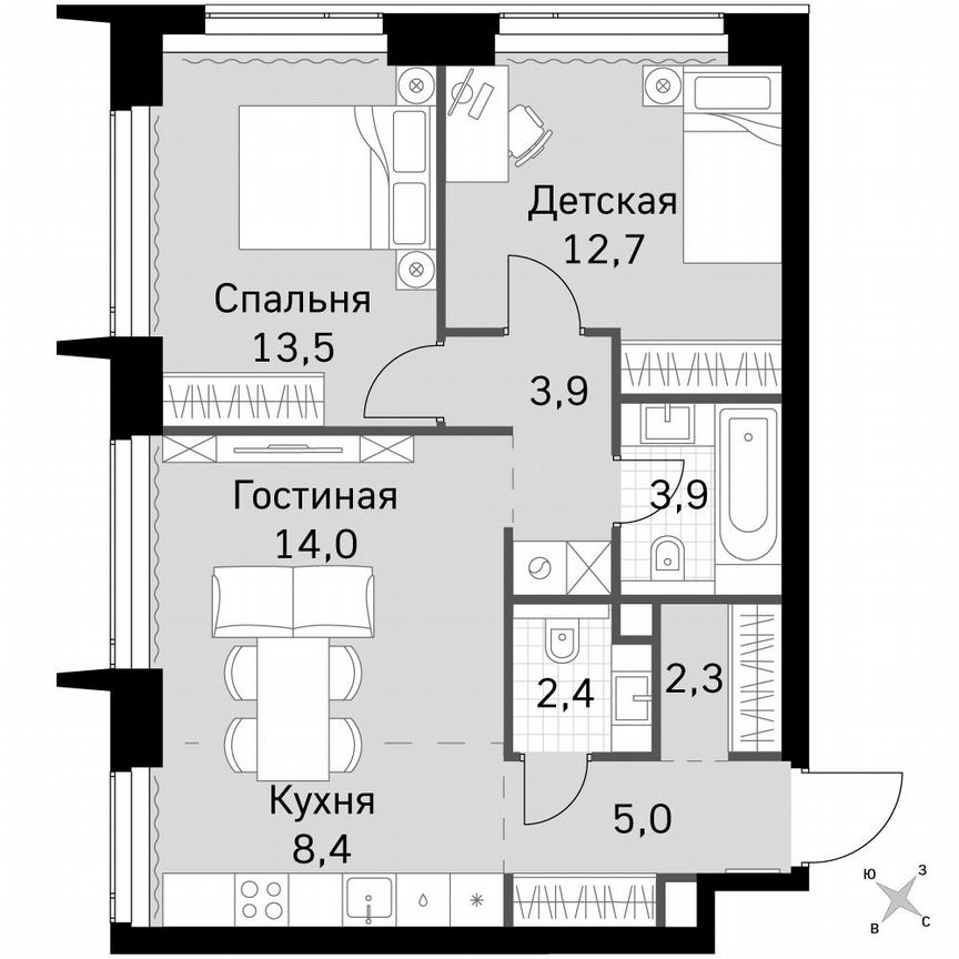 2-к. квартира, 66,1 м², 36/60 эт.