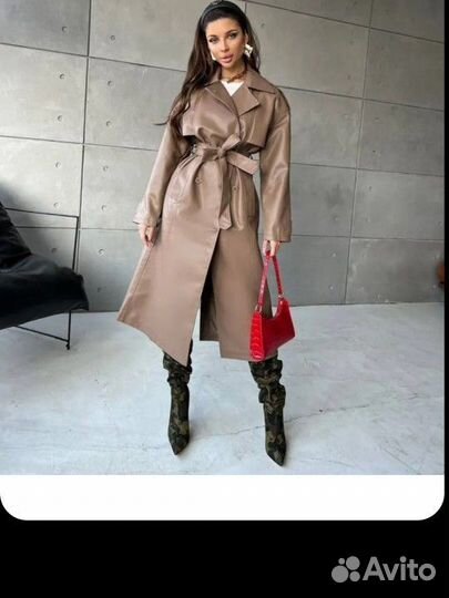 Кожаное пальто, тренч из экокожи