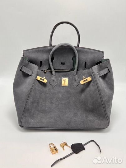 Сумка hermes birkin 35 серая замша