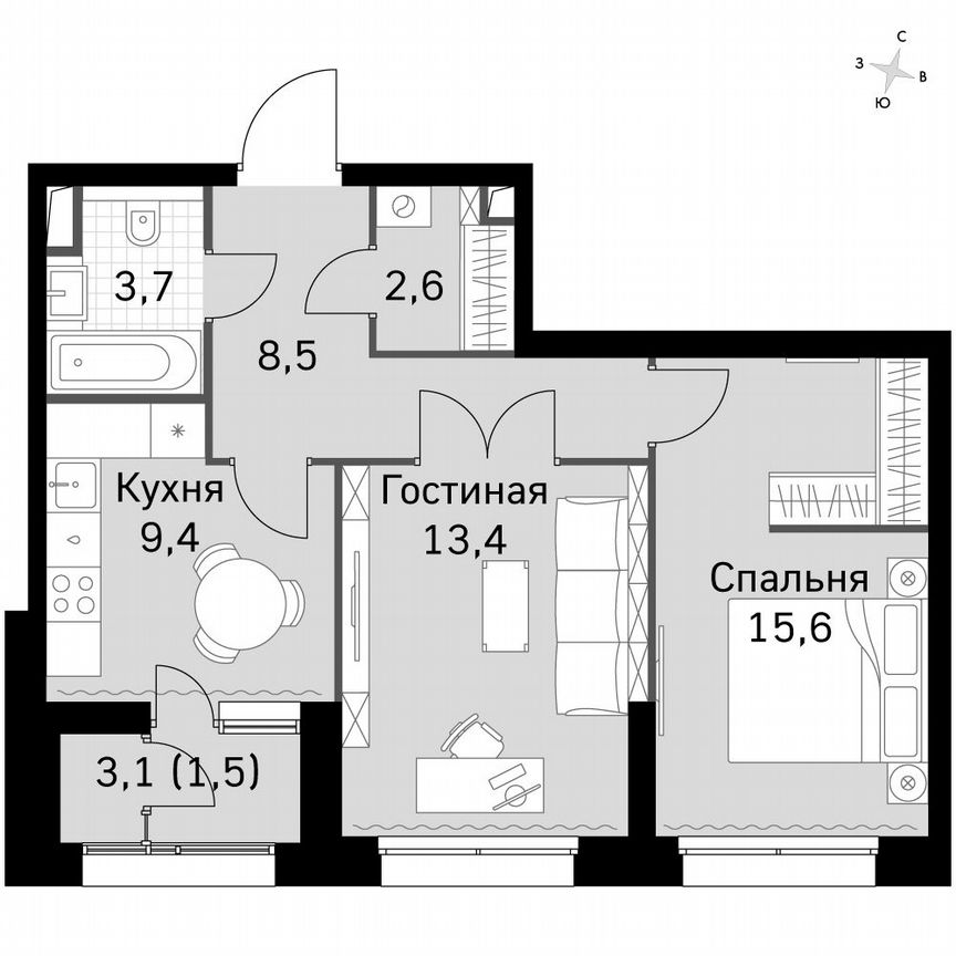 2-к. квартира, 54,7 м², 30/30 эт.