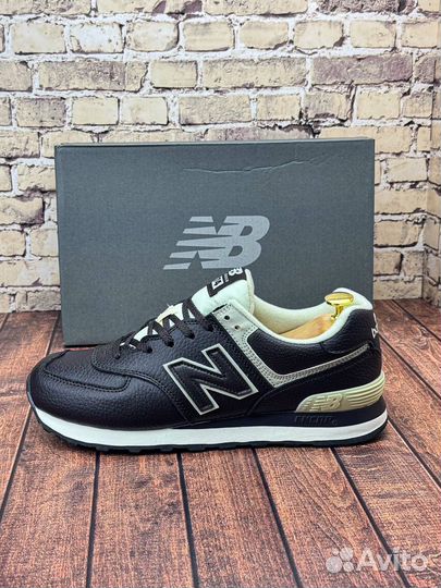 Кроссовки new balance 574 кожаные коричневые