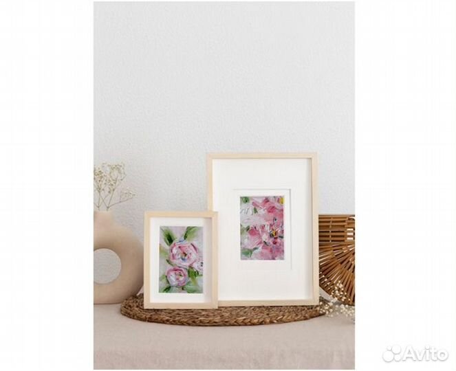 Картина маслом на холсте цветы миниатюра 10х15см