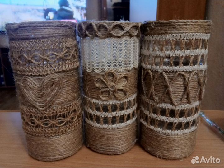 Декоративные вазочки из джута