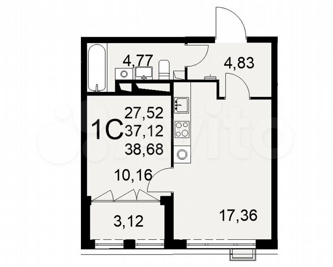 1-к. квартира, 38,7 м², 11/16 эт.