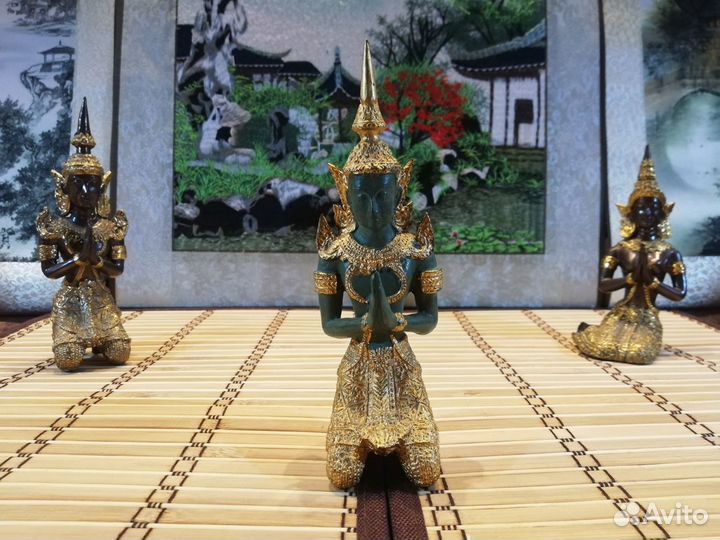 Статуэтка Молитва Будды. Зелёная, золочёная, метал