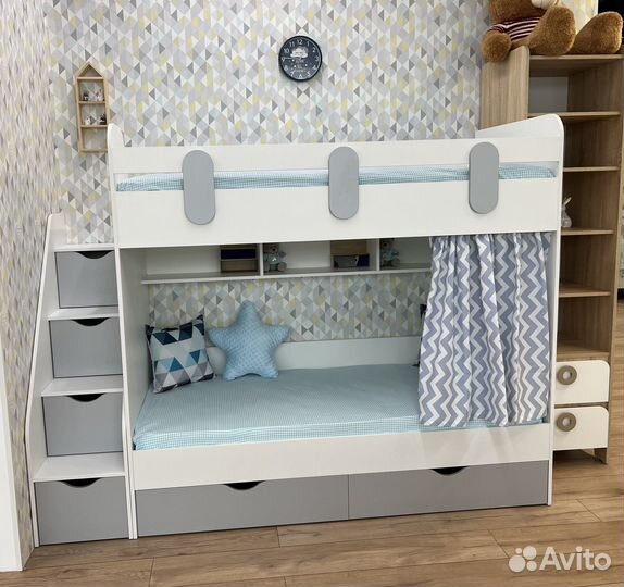 Кровать двухъярусная детская Юниор (серебро+белый)