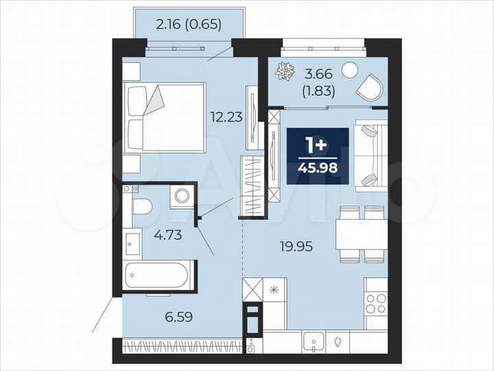 1-к. квартира, 46 м², 2/22 эт.