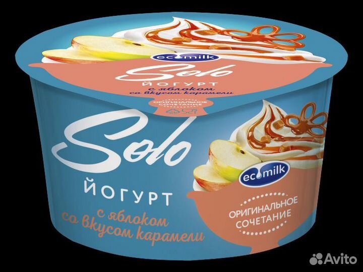 Йогурт Экомилк Соло с яблоком и карамелью 130г