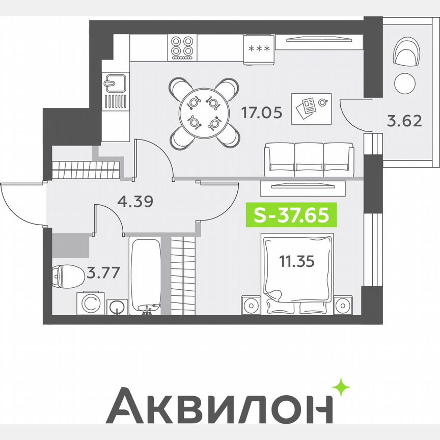 1-к. квартира, 37,7 м², 12/12 эт.