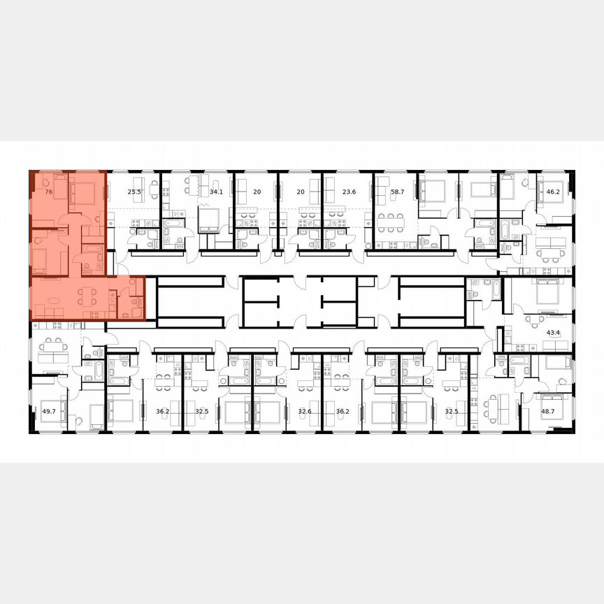 3-к. квартира, 76 м², 24/25 эт.