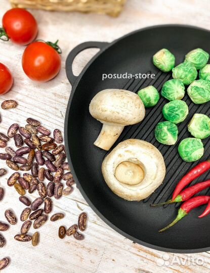 Сковорода гриль чугунная с прессом тм Ситон