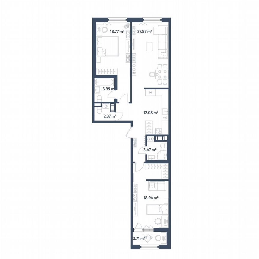 2-к. квартира, 89,4 м², 2/11 эт.