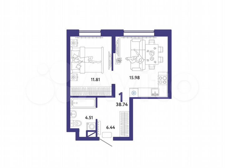 1-к. квартира, 38,7 м², 9/16 эт.