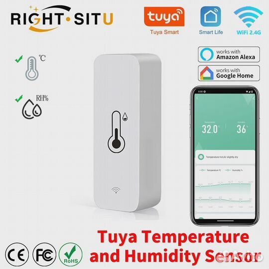 Датчик температуры и влажности Tuya Wi-Fi