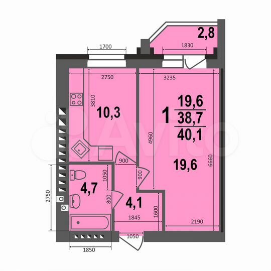 1-к. квартира, 40,1 м², 3/5 эт.