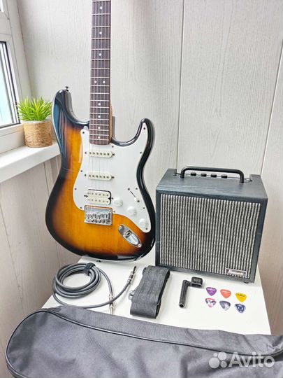 Электрогитара Fender Squier HSS +Комб Ibanez +к-кт