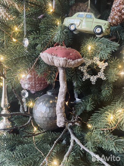 Елочная игрушка текстильный гриб