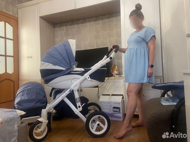 Коляска adamex 3 в 1 голубая