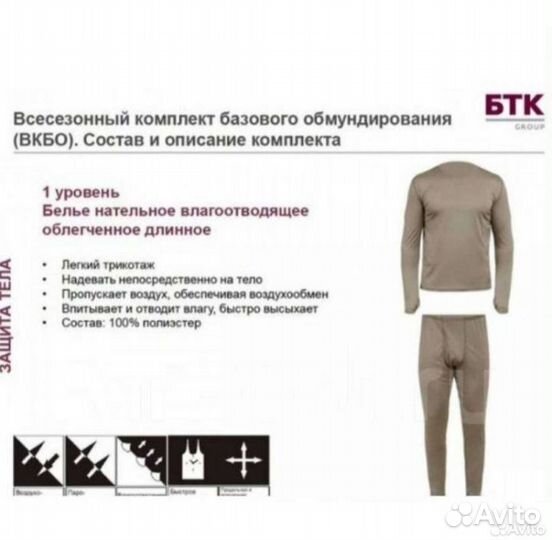 Белье нательное влагоотводящее вкпо