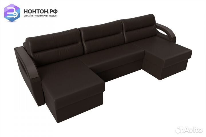 Диван п-образный еврокнижка Форсайт экокожа коричн