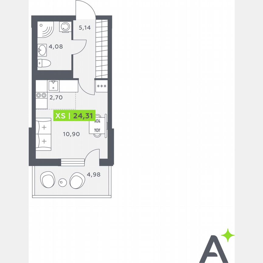 Квартира-студия, 24,3 м², 10/12 эт.