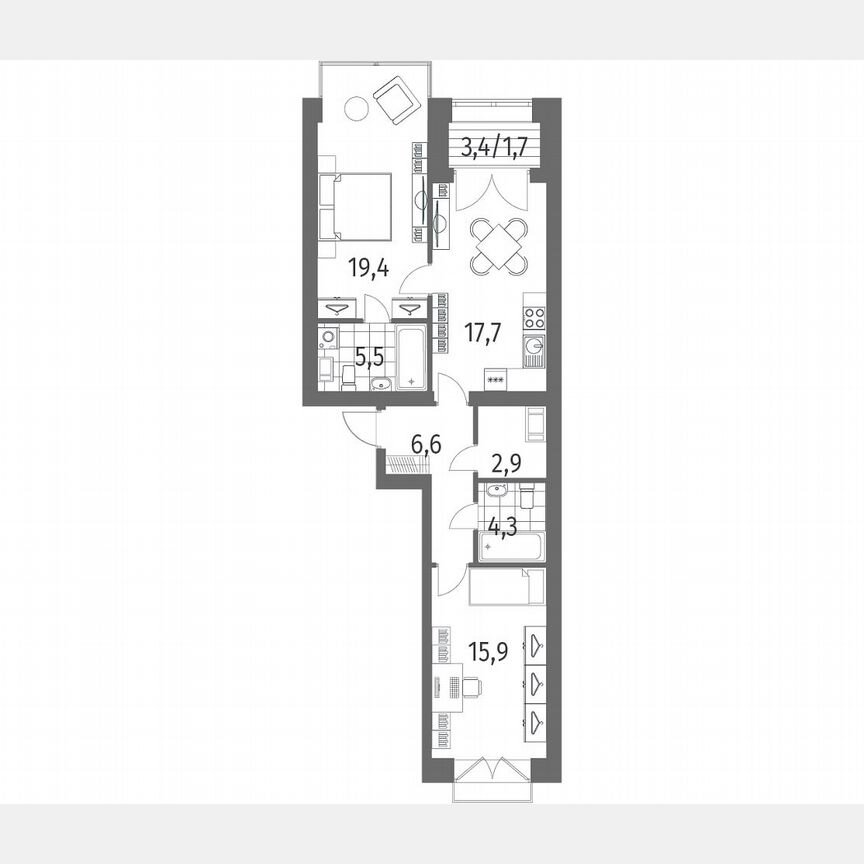 2-к. квартира, 74 м², 12/13 эт.