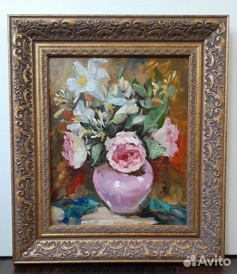 Картина натюрморт Колокольчики, Хризантемы