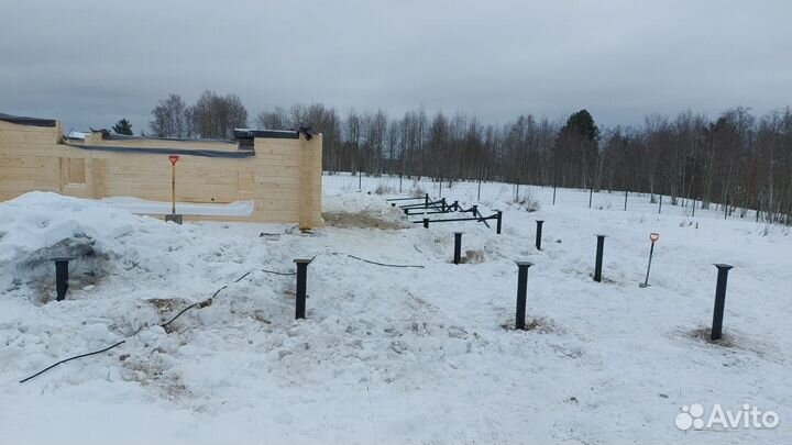 Фундамент на сваях с монтажом, для бани