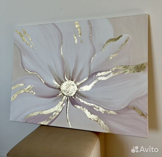 Большая картина абстракция с золотом, 80х60 см