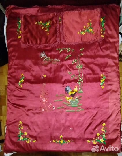 Покрывало шёлковое с вышивкой +2 наволочки Вьетнам