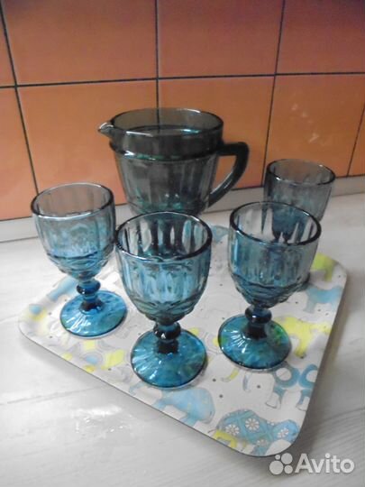 Наб д/напитков Arya Home 4 бок + кувшин цв индиго