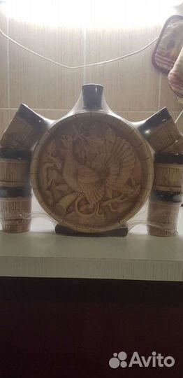 Набор глиняный графин/фляжка, стаканы