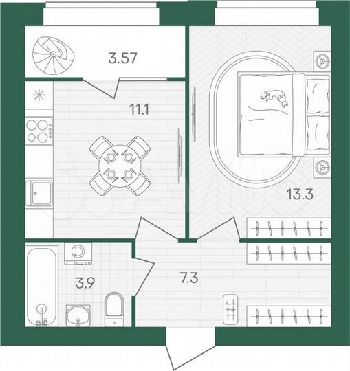1-к. квартира, 39,2 м², 8/10 эт.
