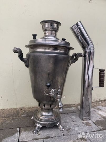 Самовар на дровах, угольный. 5-7 литров. Никель. Л