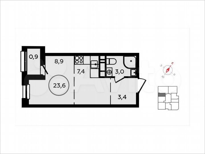 Квартира-студия, 23,6 м², 5/16 эт.