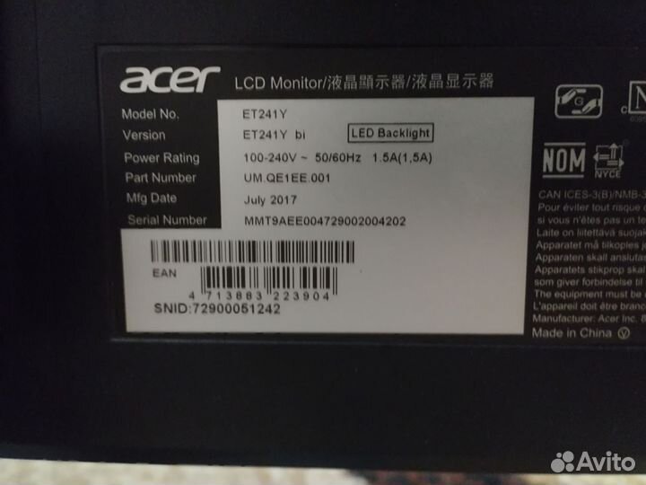 Монитор acer et241y