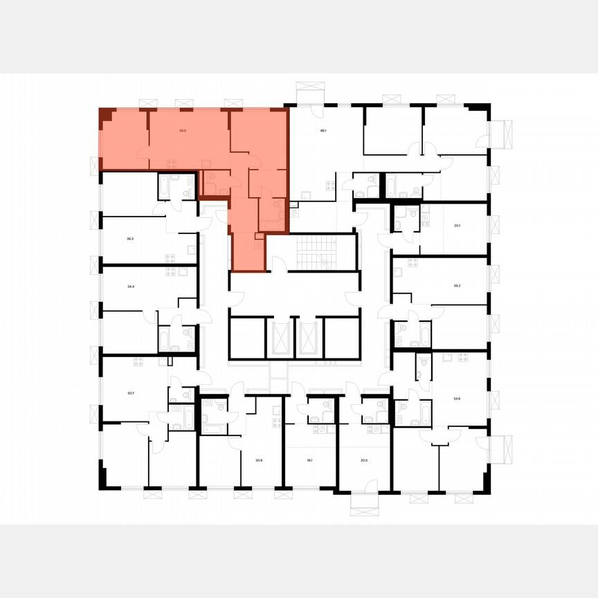 2-к. квартира, 66,6 м², 7/17 эт.