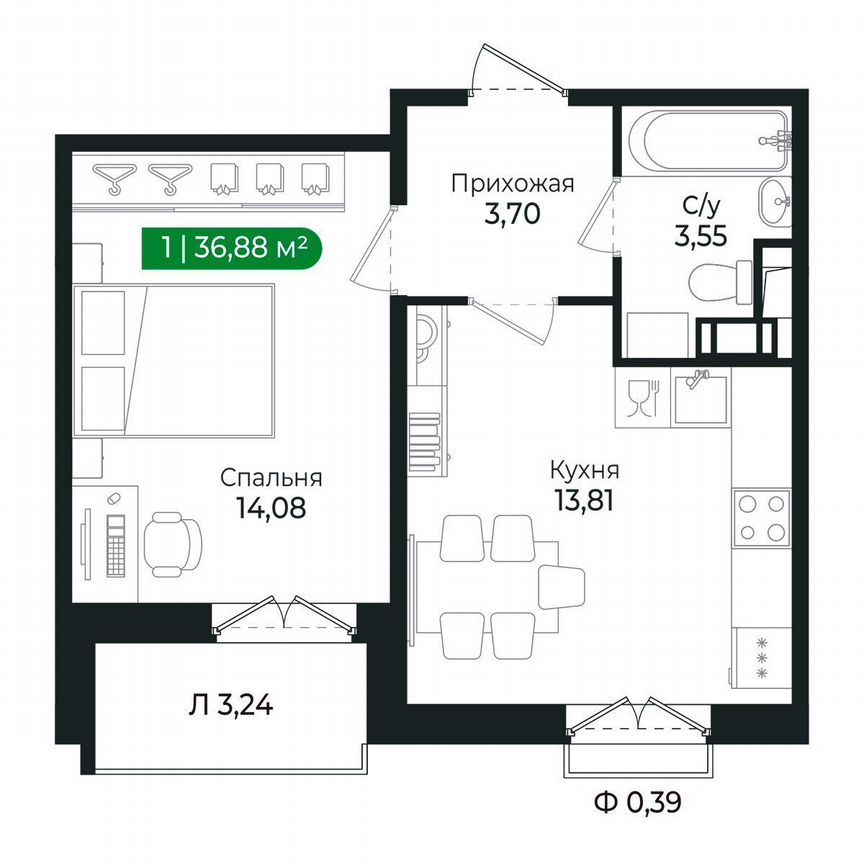 1-к. квартира, 36,9 м², 7/8 эт.