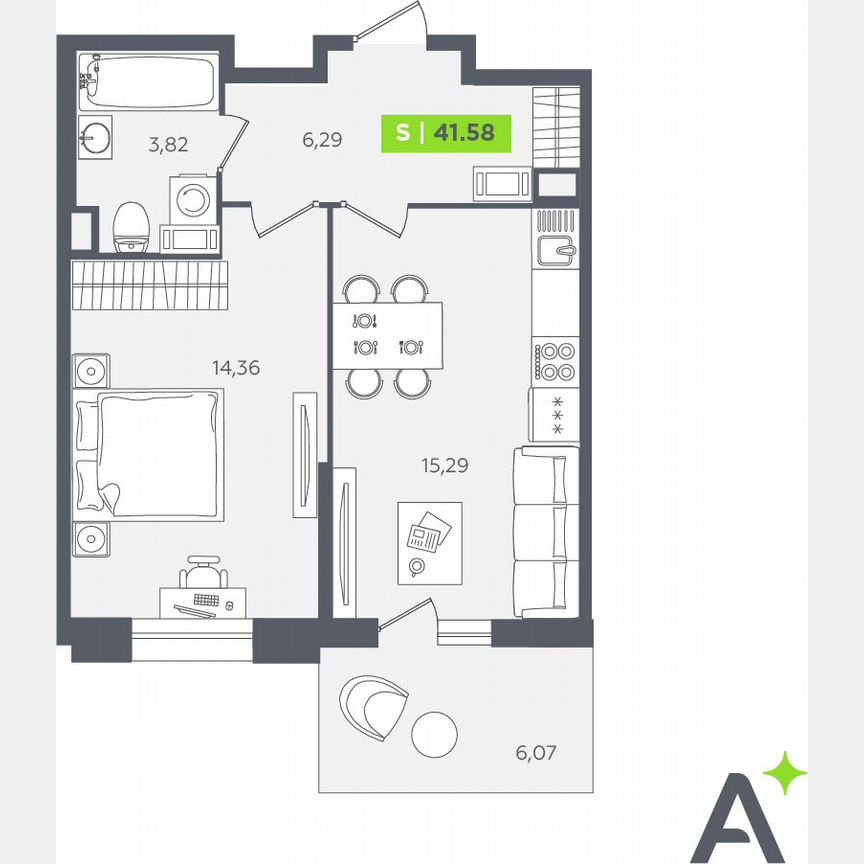1-к. квартира, 41,6 м², 2/12 эт.