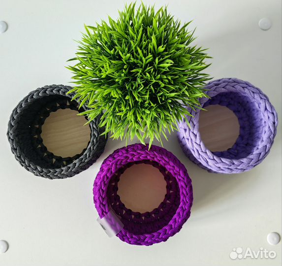 Вязаные корзинки ручной работы