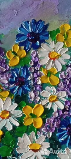 Картина маслом полевые цветы объемная живопись