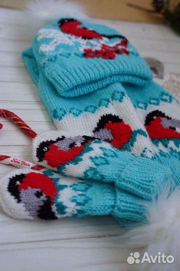 Комплект шапка, шарф, варежки