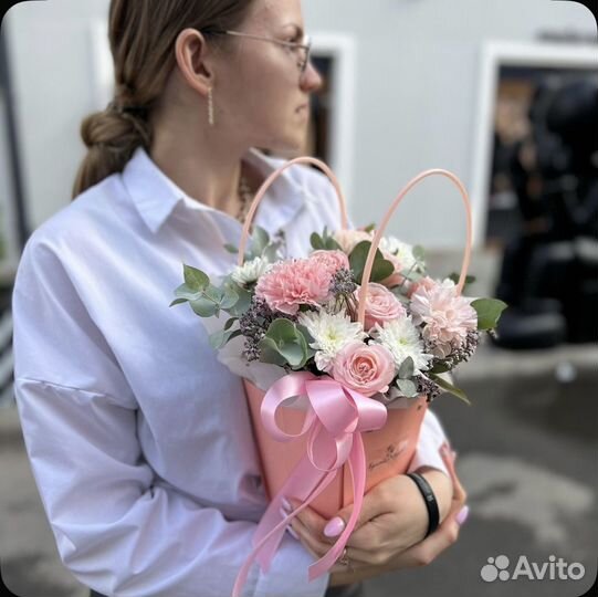 Букет, роза, хризантемы, цвет розовый, 5 шт