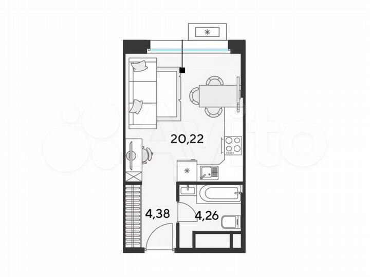 Квартира-студия, 28,9 м², 22/25 эт.